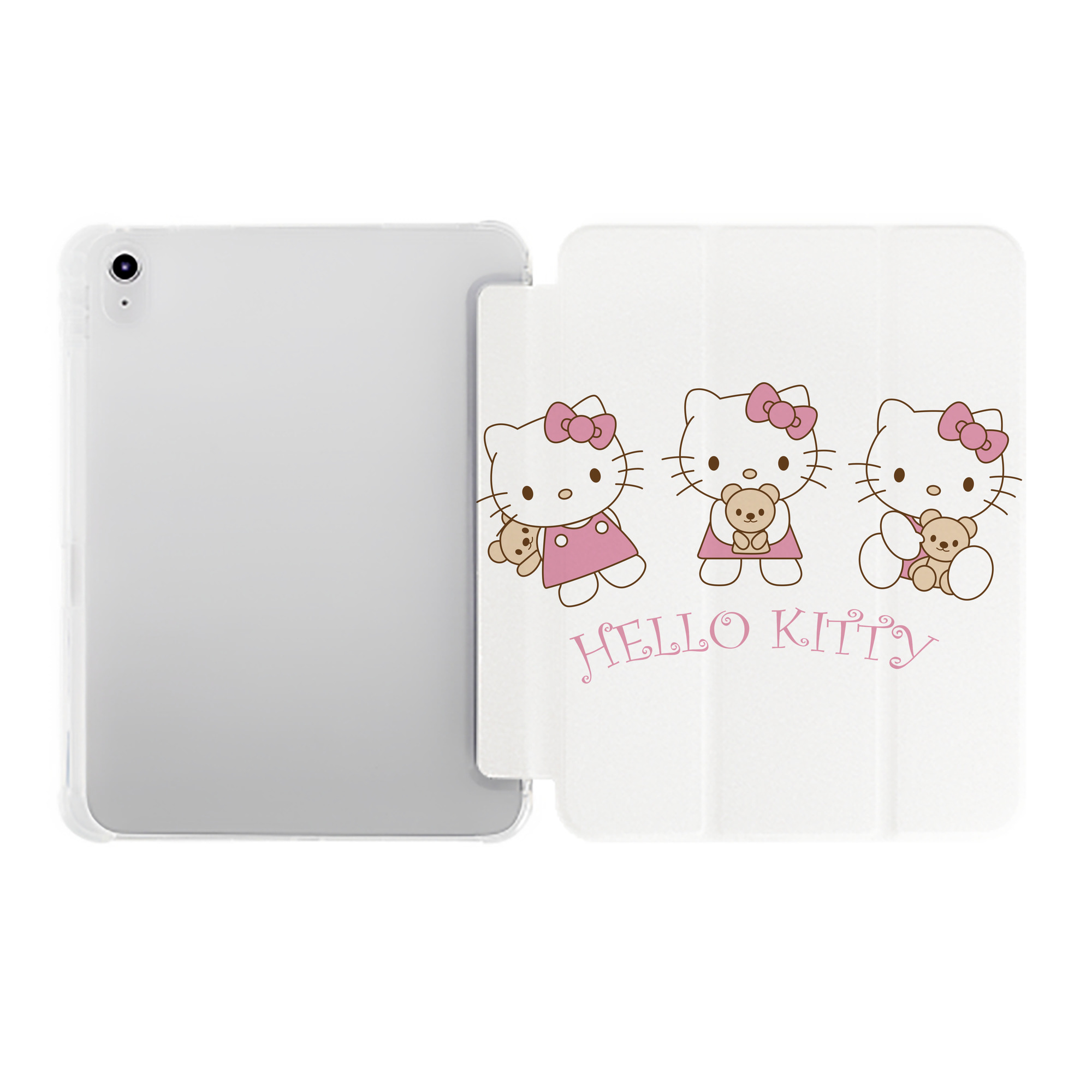 （画像用） Hello Kitty ハローキティ IPad ケース ペン収納付き 三つ折りスタンド PUレザー×シリコン 対応機種9.5/10.5/10.9インチ